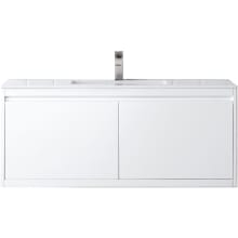 Mantova 48" Wall Mounted Single Basin Poplar Wood Vanity Set with Glossy White Composite Stone Vanity Top and Rectangular Sink