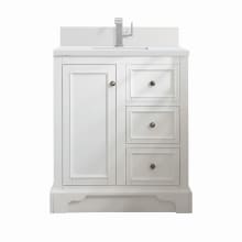 De Soto 32" Single Basin Poplar Wood Vanity Set with 3cm White Zeus Silestone Quartz Vanity Top, Backsplash and Rectangular Sink
