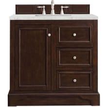 De Soto 36" Free Standing Single Basin Vanity Set with USB/Electrical Outlet, Wood Cabinet, and Eternal Jasmine Pearl Quartz Vanity Top