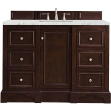 De Soto 48" Free Standing Single Basin Vanity Set with USB/Electrical Outlet, Wood Cabinet, and Eternal Jasmine Pearl Quartz Vanity Top