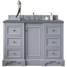 De Soto 48" Free Standing Single Basin Hardwood Vanity Set with 3 cm Cala Blue Quartz Vanity Top, Rectangular Sink, USB Port and Electrical Outlet