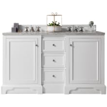 De Soto 62" Free Standing Double Vanity Set with Wood Cabinet and Carrara Marble Vanity Top