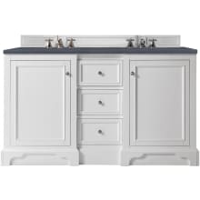 De Soto 60" Free Standing Double Basin Vanity Set with USB/Electrical Outlet, Wood Cabinet, and Charcoal Soapstone Quartz Vanity Top