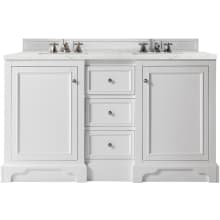 De Soto 60" Free Standing Double Basin Vanity Set with USB/Electrical Outlet, Wood Cabinet, and Eternal Jasmine Pearl Quartz Vanity Top