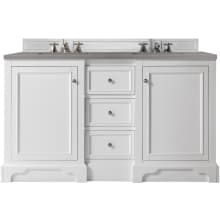 De Soto 60" Free Standing Double Basin Vanity Set with USB/Electrical Outlet, Wood Cabinet, and Grey Expo Quartz Vanity Top