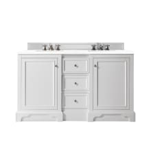 De Soto 60" Free Standing Double Basin Vanity Set with Wood Cabinet, 3cm Quartz Vanity Top, USB Port and Electrical Outlet