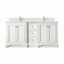 De Soto 72" Double Basin Poplar Wood Vanity Set with 3cm White Zeus Silestone Quartz Vanity Top, Backsplash, Rectangular Sinks, USB Port and Outlet