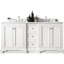 De Soto 72" Double Basin Birch Wood Vanity Set with USB/Electrical Outlet and Arctic Fall Solid Surface Vanity Top