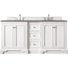 De Soto 72" Double Basin Birch Wood Vanity Set with USB/Electrical Outlet and Grey Expo Quartz Vanity Top
