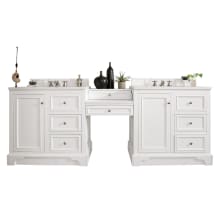 De Soto 94" Free Standing Double Basin Vanity Set with Wood Cabinet, 3cm Quartz Vanity Top, USB Port and Electrical Outlet