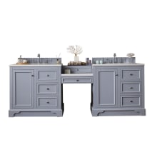 De Soto 94" Free Standing Double Basin Vanity Set with Wood Cabinet, 3cm Quartz Vanity Top, USB Port and Electrical Outlet