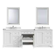 De Soto 102" Double Basin Birch Vanity Set with Quartz Top, USB/Electrical Outlets and Matching Mirror