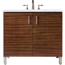 Metropolitan 36" Wall Mounted or Free Standing Single Basin Birch Wood Vanity Set with Arctic Fall Solid Surface Vanity Top
