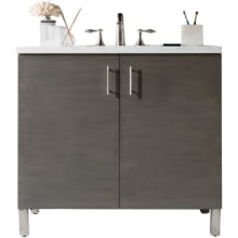 Metropolitan 36" Wall Mounted or Free Standing Single Basin Birch Wood Vanity Set with Arctic Fall Solid Surface Vanity Top