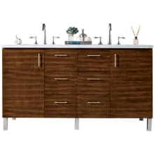 Metropolitan 60" Free Standing or Wall Mounted / Floating Double Basin Vanity Set with Wood Cabinet and Arctic Fall Stone Composite Vanity Top