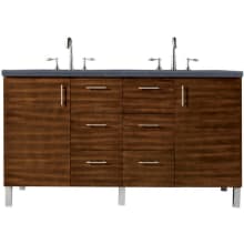 Metropolitan 60" Free Standing or Wall Mounted / Floating Double Basin Vanity Set with Wood Cabinet and Charcoal Soapstone Quartz Vanity Top