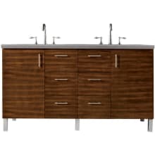 Metropolitan 60" Free Standing or Wall Mounted / Floating Double Basin Vanity Set with Wood Cabinet and Grey Expo Quartz Vanity Top