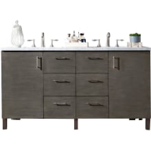 Metropolitan 60" Free Standing or Wall Mounted / Floating Double Basin Vanity Set with Wood Cabinet and Carrara Marble Vanity Top