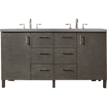 Metropolitan 60" Free Standing or Wall Mounted / Floating Double Basin Vanity Set with Wood Cabinet and Grey Expo Quartz Vanity Top