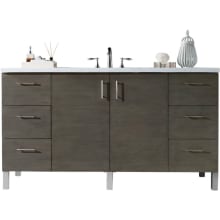 Metropolitan 60" Free Standing or Wall Mounted / Floating Single Basin Vanity Set with Wood Cabinet and Arctic Fall Stone Composite Vanity Top