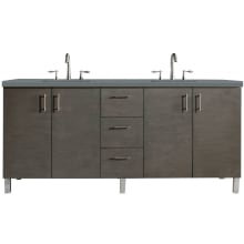 Metropolitan 72" Wall Mounted or Free Standing Double Basin Poplar Vanity Set with 3 cm Cala Blue Quartz Vanity Top and Rectangular Sinks