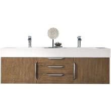 Mercer Island 59" Wall Mounted Double Basin Wood Vanity Set with USB/Electrical Outlet and Glossy White Solid Surface Vanity Top