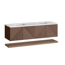 Marcello 72" Wall Mounted Double Basin Wood Vanity Set with 3cm Arctic Fall Solid Surface Vanity Top and Rectangular Sinks