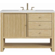 Marigot 48" Single Basin Wood Vanity Set with 3cm Arctic Fall Solid Surface Vanity Top, Rectangular Sink and Electrical Outlet - 8" Faucet Centers