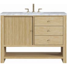 Marigot 48" Single Basin Wood Vanity Set with 3cm Carrara White Marble Vanity Top, Rectangular Sink and Electrical Outlet - 8" Faucet Centers