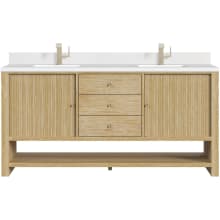 Marigot 72" Double Basin Wood Vanity Set with 3cm White Zeus Silestone Quartz Vanity Top, Rectangular Sinks and Electrical Outlet - Single Faucet Hole