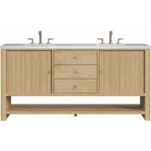 Marigot 72" Double Basin Wood Vanity Set with 3cm Arctic Fall Solid Surface Vanity Top, Rectangular Sinks and Electrical Outlet - 8" Faucet Centers