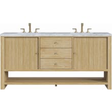 Marigot 72" Double Basin Wood Vanity Set with 3cm Carrara White Marble Vanity Top, Rectangular Sinks and Electrical Outlet - 8" Faucet Centers