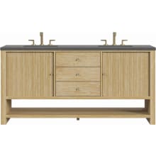 Marigot 72" Double Basin Wood Vanity Set with 3cm Charcoal Soapstone Silestone Quartz Vanity Top and Rectangular Sinks - 8" Faucet Centers