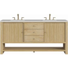 Marigot 72" Double Basin Wood Vanity Set with 3cm Eternal Jasmine Pearl Silestone Quartz Vanity Top and Rectangular Sinks - 8" Faucet Centers