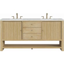 Marigot 72" Double Basin Wood Vanity Set with 3cm Ethereal Noctis Silestone Quartz Vanity Top and Rectangular Sinks - 8" Faucet Centers
