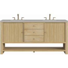 Marigot 72" Double Basin Wood Vanity Set with 3cm Eternal Serena Silestone Quartz Vanity Top, Rectangular Sinks and Outlet - 8" Faucet Centers