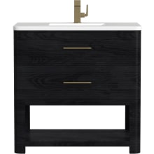 Lucian 36" Single Basin Ash Wood Vanity Set with 3cm White Zeus Silestone Quartz Vanity Top, Rectangular Sink and USB Port - Single Faucet Hole