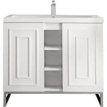 Alicante 40" Single Basin Poplar Wood Vanity Set with 2cm White Glossy Composite Stone Vanity Top and Rectangular Sink