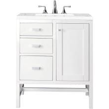 Addison 30" Free Standing Single Basin Hardwood Vanity Set with 1-3/16" Eternal Jasmine Pearl Quartz Top, and Electrical Outlet