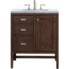 Addison 30" Free Standing Single Basin Hardwood Vanity Set with 1-3/16" Carrara White Marble Top, and Electrical Outlet