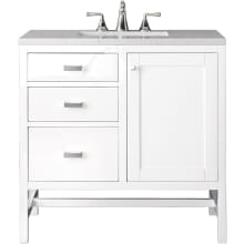 Addison 36" Free Standing Single Basin Hardwood Vanity Set with 1-3/16" Eternal Jasmine Pearl Quartz Top, and Electrical Outlet