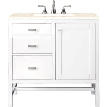 Addison 36" Free Standing Single Basin Hardwood Vanity Set with 1-3/16" Eternal Marfil Quartz Top, and Electrical Outlet