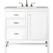 Addison 36" Free Standing Single Basin Hardwood Vanity Set with 1-3/16" Eternal Serena Quartz Top, and Electrical Outlet