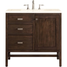 Addison 36" Free Standing Single Basin Hardwood Vanity Set with 1-3/16" Eternal Marfil Quartz Top, and Electrical Outlet