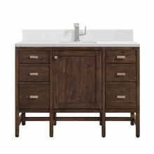 Addison 48" Single Basin Wood Vanity Set with 3cm White Zeus Silestone Quartz Vanity Top, Backsplash, Rectangular Sink, USB Port and Outlet
