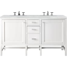 Addison 60" Free Standing Double Basin Hardwood Vanity Set with 1-3/16" Arctic Fall Solid Surface Top, and Electrical Outlet