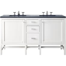 Addison 60" Free Standing Double Basin Hardwood Vanity Set with 1-3/16" Charcoal Soapstone Quartz Top, and Electrical Outlet