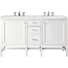 Addison 60" Free Standing Double Basin Hardwood Vanity Set with 1-3/16" Eternal Jasmine Pearl Quartz Top, and Electrical Outlet