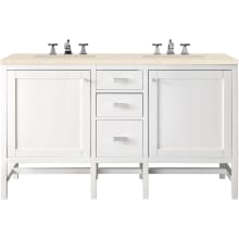 Addison 60" Free Standing Double Basin Hardwood Vanity Set with 1-3/16" Eternal Marfil Quartz Top, and Electrical Outlet