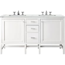 Addison 60" Free Standing Double Basin Poplar Vanity Set with 3 cm Ethereal Noctis Quartz Vanity Top, Rectangular Sinks, USB Port and Electrical Outlet
